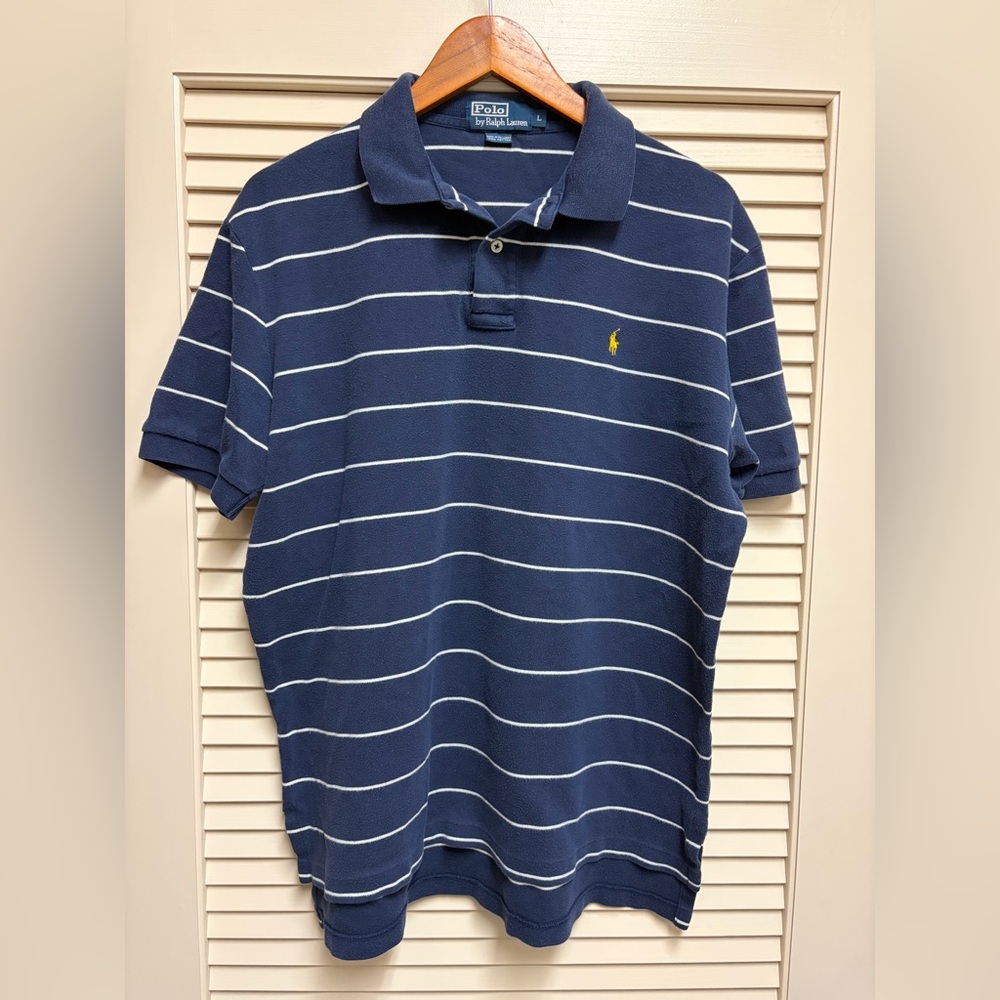Polo Ralph Lauren Shirt Mens L Blue White Striped Classic Fit Cotton Preppy